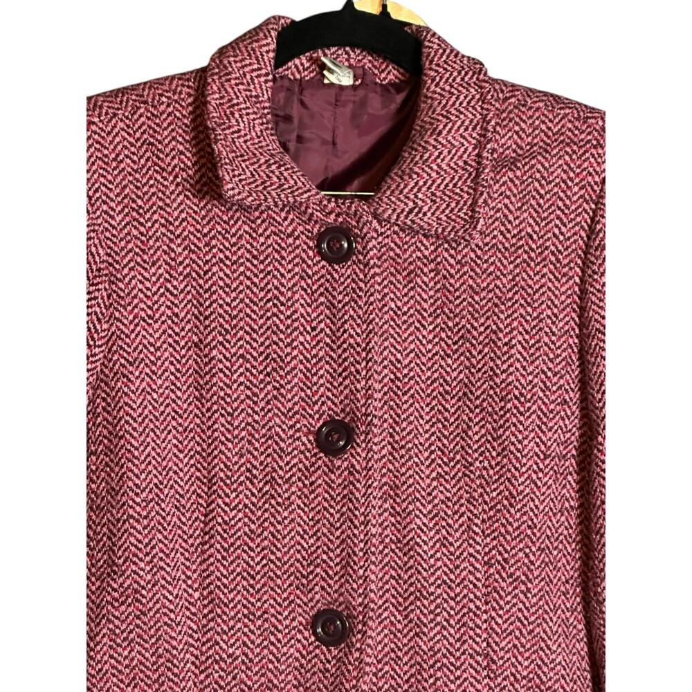 Vintage Y2K Wool Houndstooth Winter Coat Women's Size Medium Pink Purple & Red - Picture 3 of 7